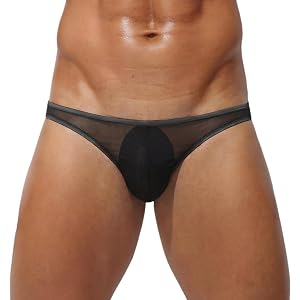 FEOYA Men's Low Rise Sheer Ice Silk Bikini Briefs Ultra Thin Stretch See Through Bulge Pouch Sexy Underwear