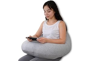 QUEEN ROSE Reading Pillow for Gaming, Lap Desk Pillow for Sitting in Bed or Sofa, Compact Arm Support Pillow for Reading, Playing or Crocheting, Cooling Grey
