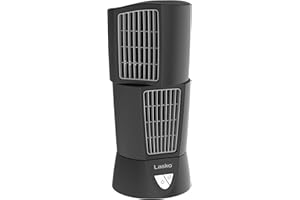 Lasko Oscillating Platinum Desktop Wind Tower Fan, 3-Speeds, Compact, Portable with Handle for Office, Bedroom and Kitchen, 14", Black, 4916