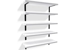 RICHER HOUSE Floating Wall Shelves, Rustic Wood Bathroom Shelves Set of 5, Farmhouse Style Shelf for Décor, Hanging Bedroom, Storage, Kitchen, Living Room - White