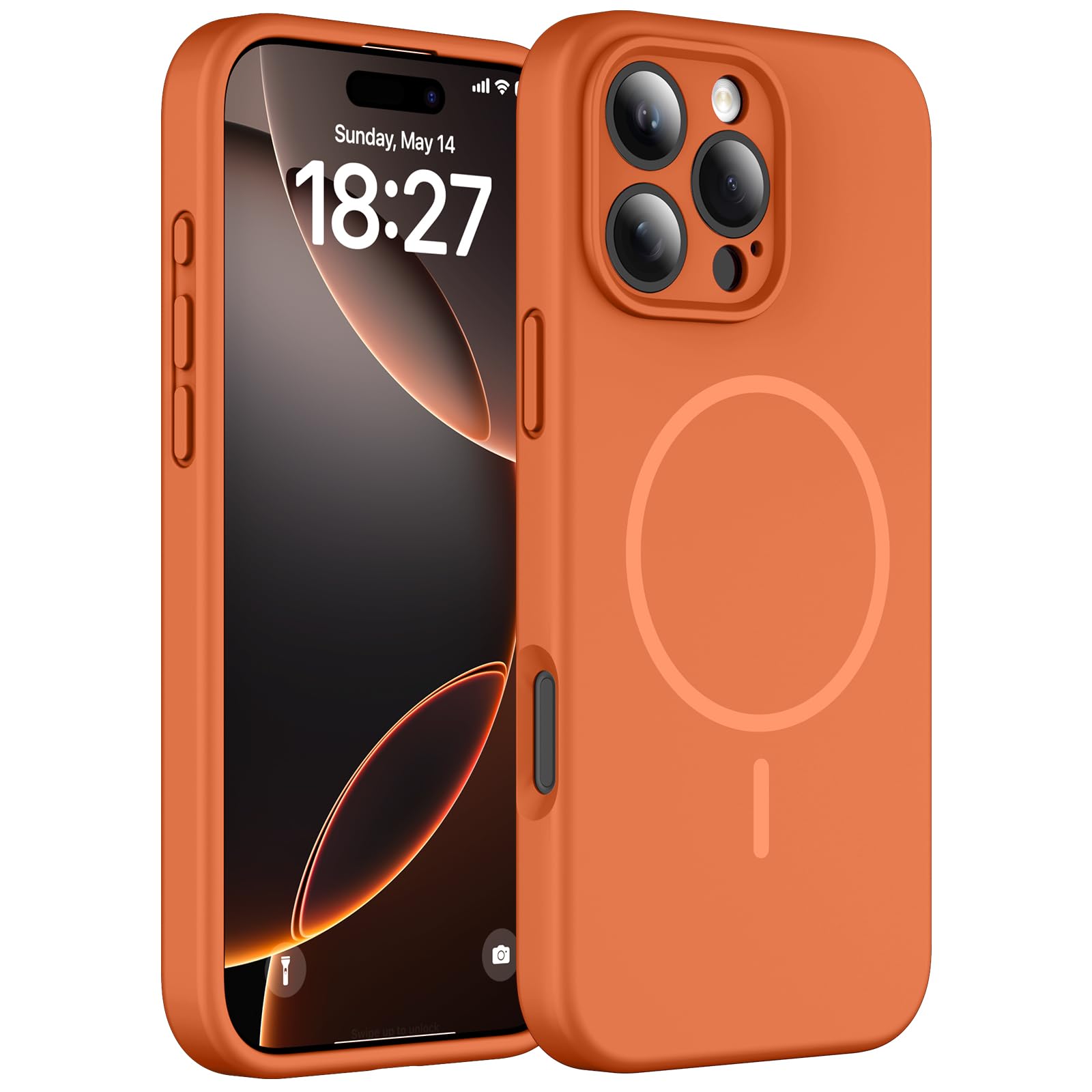 Photo 1 of EXZLLEN Magnetic for iPhone 16 Pro Max Case, Compatible with MagSafe, Full Camera Protection, Military-Grade Protection 3.0mm Thicken Silicone Phone Cover for 16 ProMax 6.9", Orange