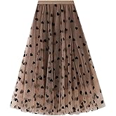 SUNYUESTAR Floral Skirts for Women Midi Length High Waisted A Line Cute Fairy Pleated Layered Tulle Skirt
