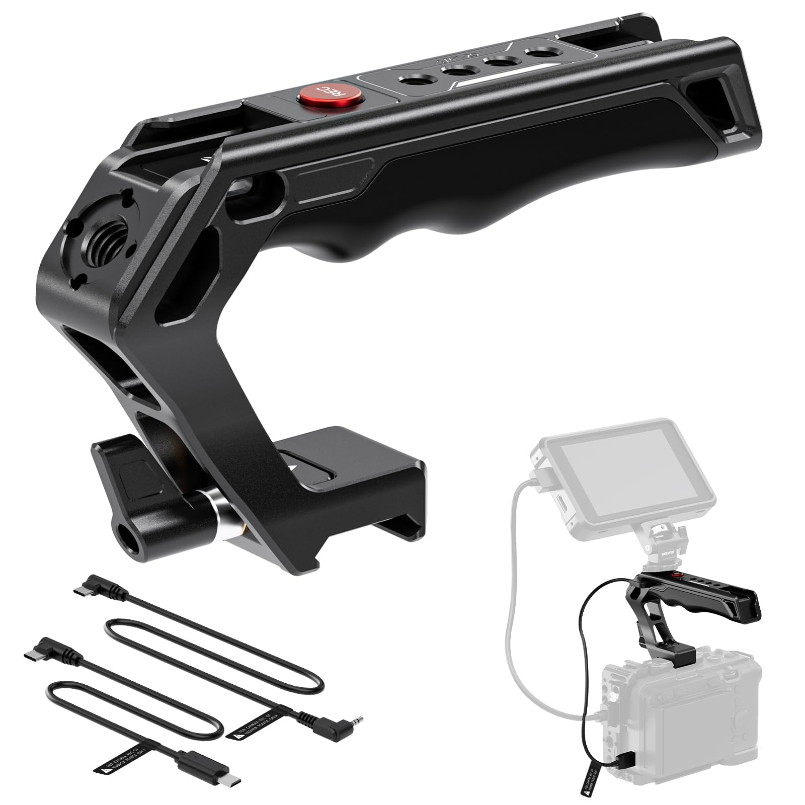 NEEWER NATO Top Handle with Record Button, Comfort Silicone Grip with QR NATO Clamp, 3/8" ARRI Locating Hole, Cold Shoes 1/4" Threads Compatible with Sony A7 ZV1 Panasonic S5 II FUJIFILM X-T5, PG005E