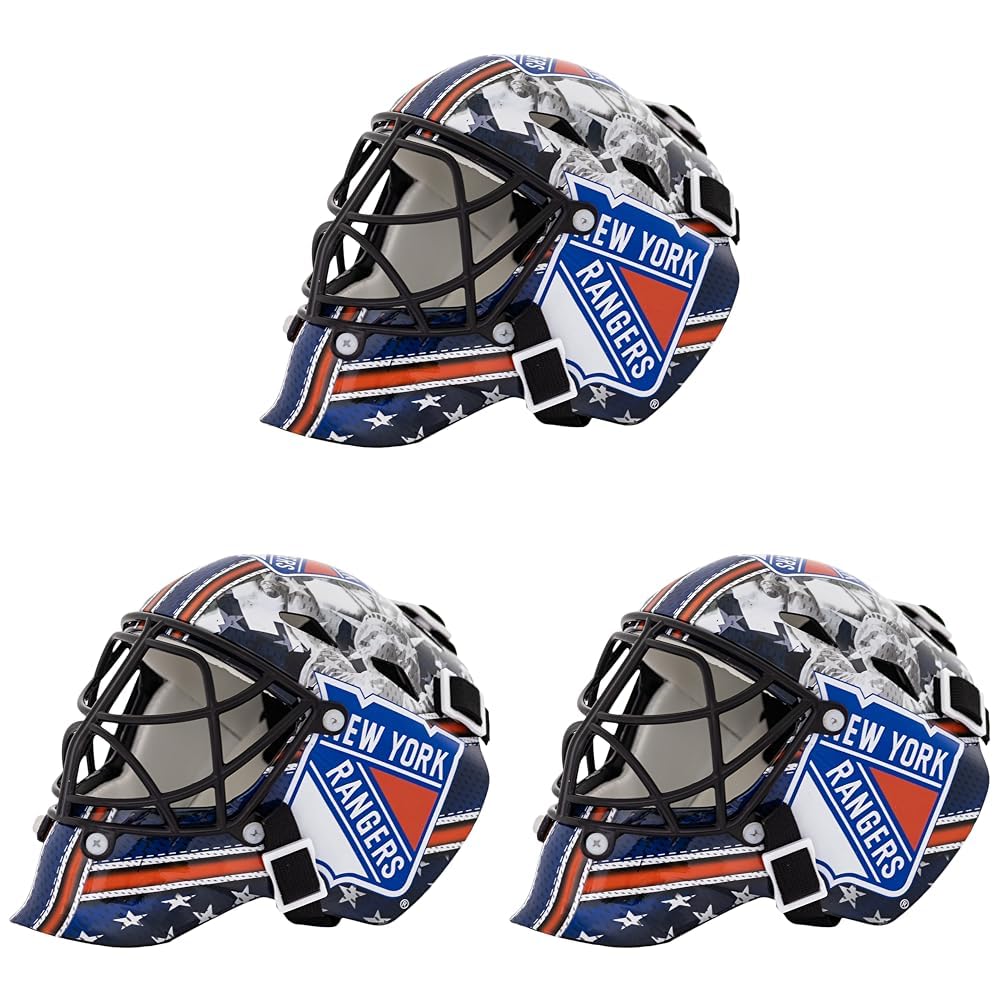 Franklin Sports New York Rangers NHL Team Logo Mini Hockey Goalie Mask with Case - Collectible Goalie Mask with Official NHL Logos and Colors (Pack of 3) Image