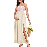 AISWI 3D Floral Mesh Split Strapless Maternity Dress Tube A-Line Pregnancy Dresses Baby Shower Photoshoot