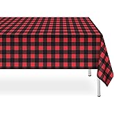LIKAJON 2 Pack Red and Black Checkered Tablecloth, Red Christmas New Years Plastic Table Cloths for Parties Disposable, 54 x 108 inch Waterproof Gingham Camping Tablecloth for Birthday Party Picnic