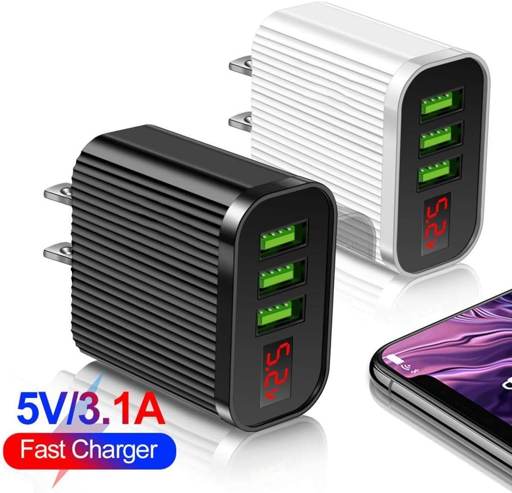Vividy 5V 3A Striped Frosted 3USB Digital Display Mobile