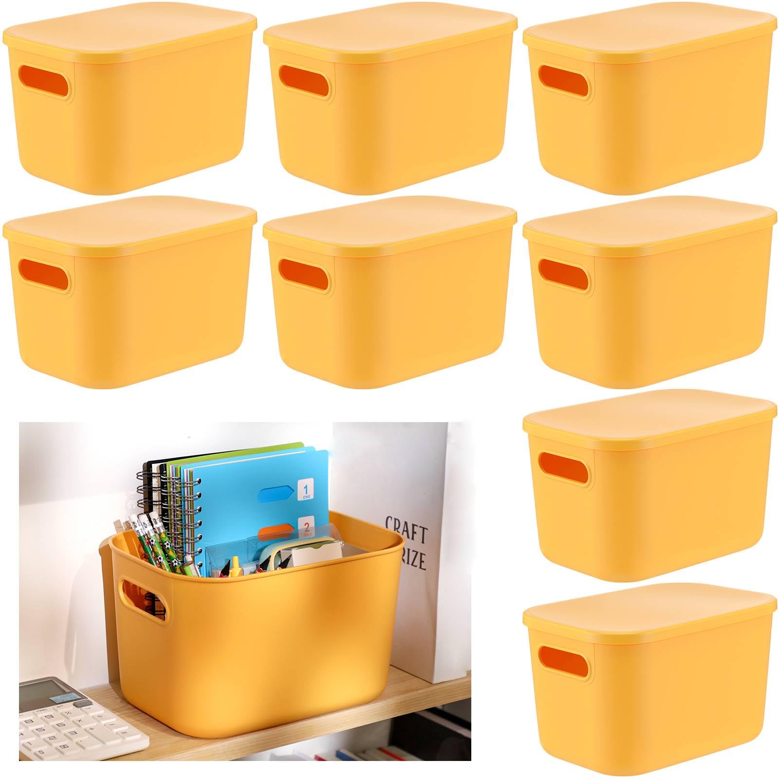 Hoolerry 8 Pieces Colorful Storage Bins with Lid, Plastic Storage ...