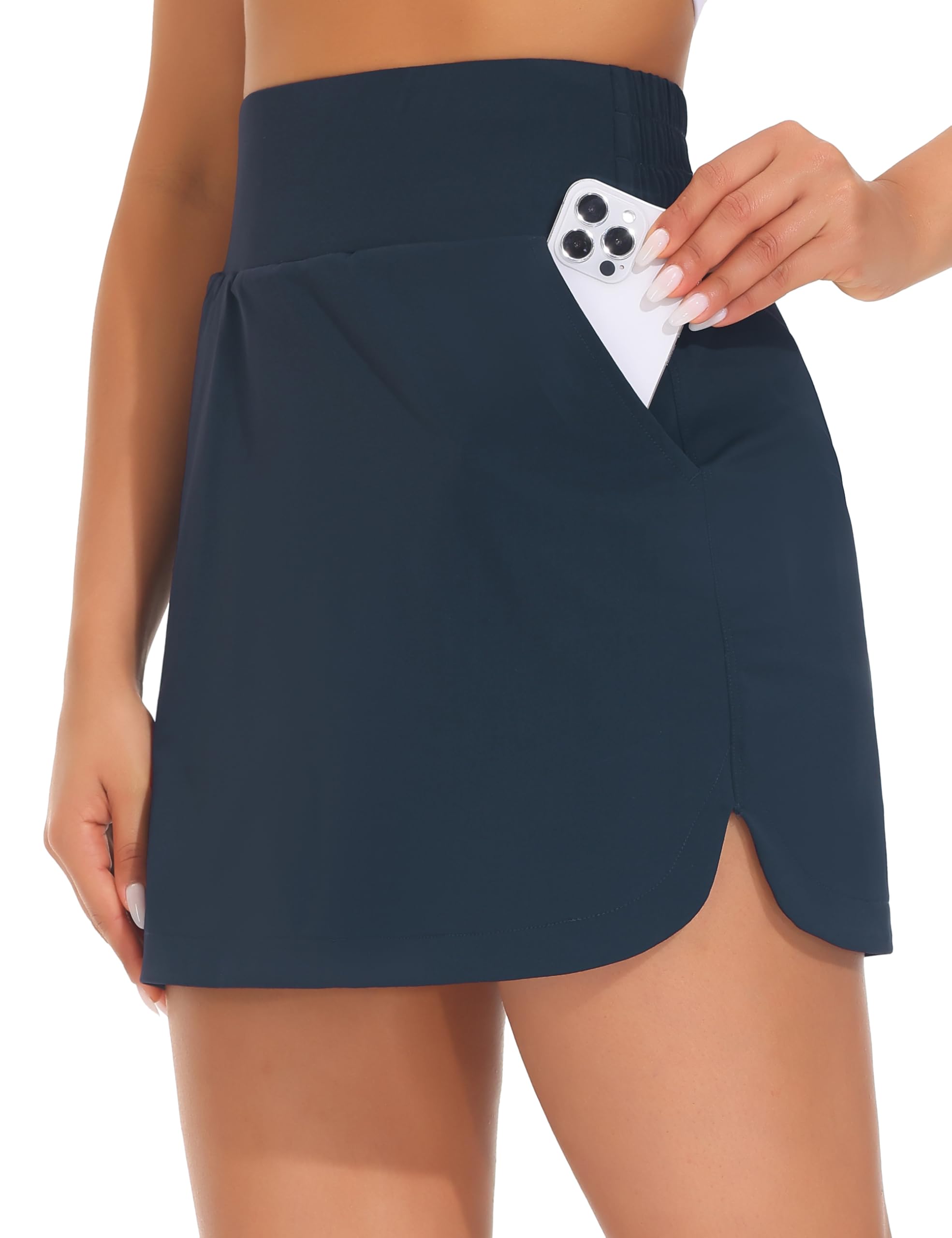 Photo 1 of THE GYM PEOPLE Women's Golf Skort Tennis High Waist Lightweight Athletic Casual Skirts Built-in Shorts with 4 Pockets Navy Blue small