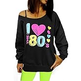 Smile Fish Women's Sexy Off The Shoulder 80s Outfit Sweatshirt Slouchy Printed Long Tunics Top