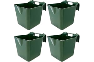 15 Quart Plastic Horse Feeders for Stall Hook Over，Green 4 Pcs Feed Buckets for Horses with Sturdy Hanging Hooks in Farms Wor