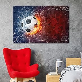 Canvas Wall Art Sports Theme - Soccer Fire on Abstract Background - Giclee Print Gallery Wrap Modern Home Art Ready to Hang - 12x18 inches