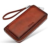 VANNANBA Long Zipper Wallet for Men RFID Blocking Leather Wallet,Large Capacity Credit Card Holder with Gift Box(Coffee)
