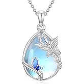 Dorunmo Hummingbird/Highland Cow/Axolotl/Butterfly Necklace 925 Sterling Silver Moonstone Pendant Necklace Animal Jewelry Gifts for Women
