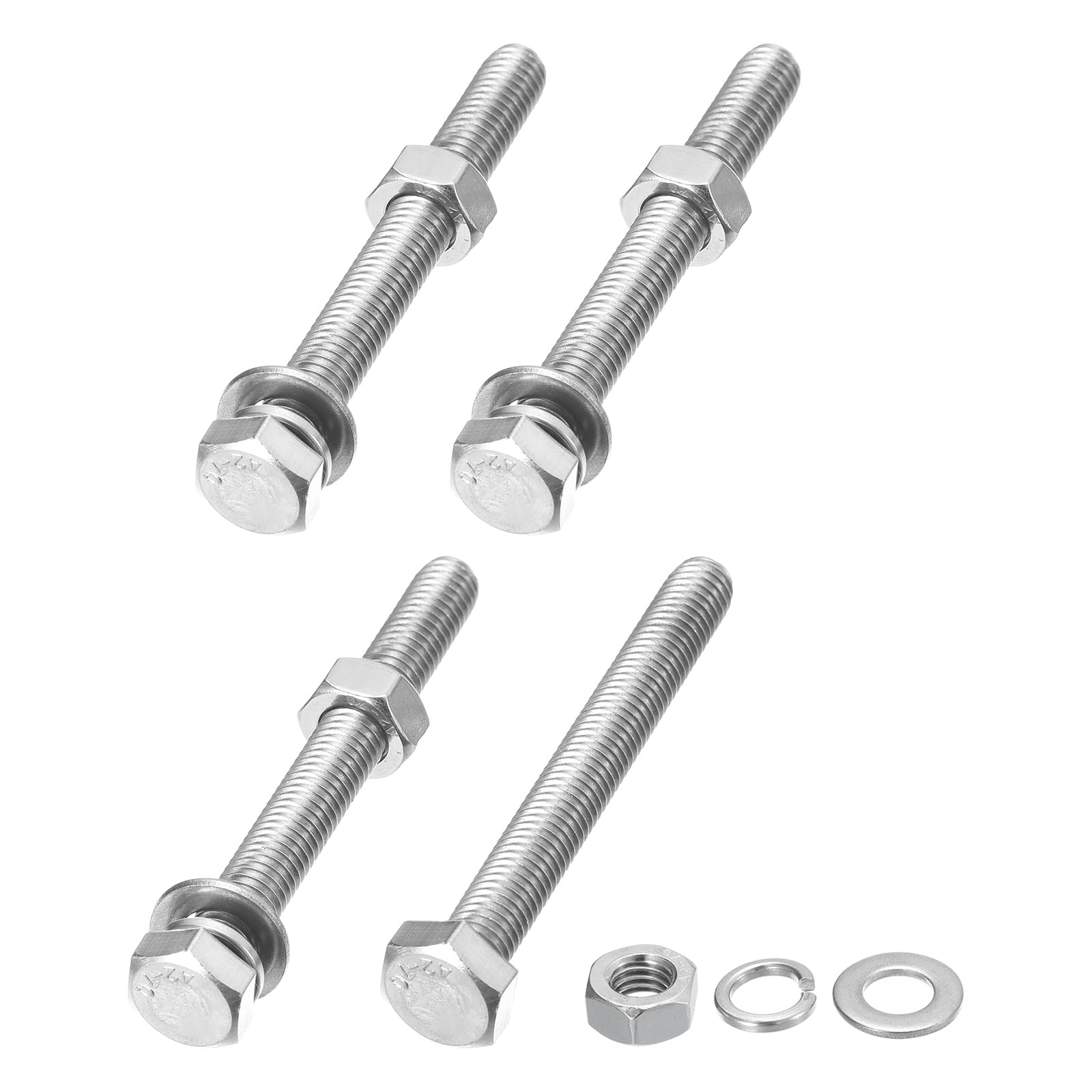 METALLIXITY Hex Head Screws Bolts, Nuts, Flat & Lock Washers Kits (M8-1.25x70mm) 4 Set, Stainless Steel Fully Threaded Machine Screws Bolt Set - for Home Appliance Equipment