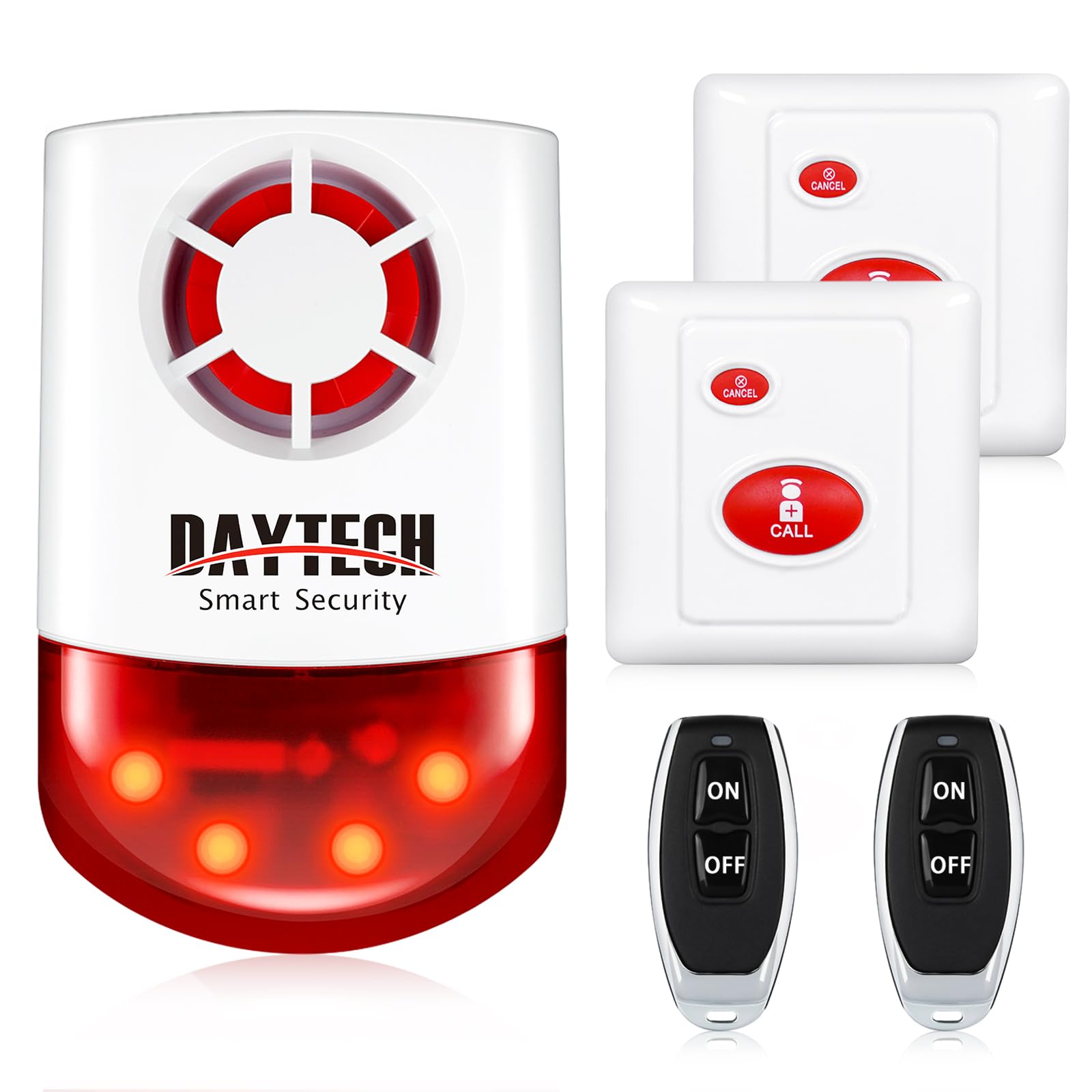 Photo 1 of Daytech Wireless Security Alarm System with Strobe Siren - Panic Buttons & SOS Alert for Home, Retail Stores (2 Remotes + 2 Buttons, Loud 120dB, Weatherproof)