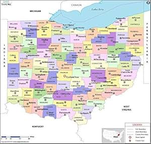 Amazon.com : Ohio County Map (36" W x 34.5" H) : Office
