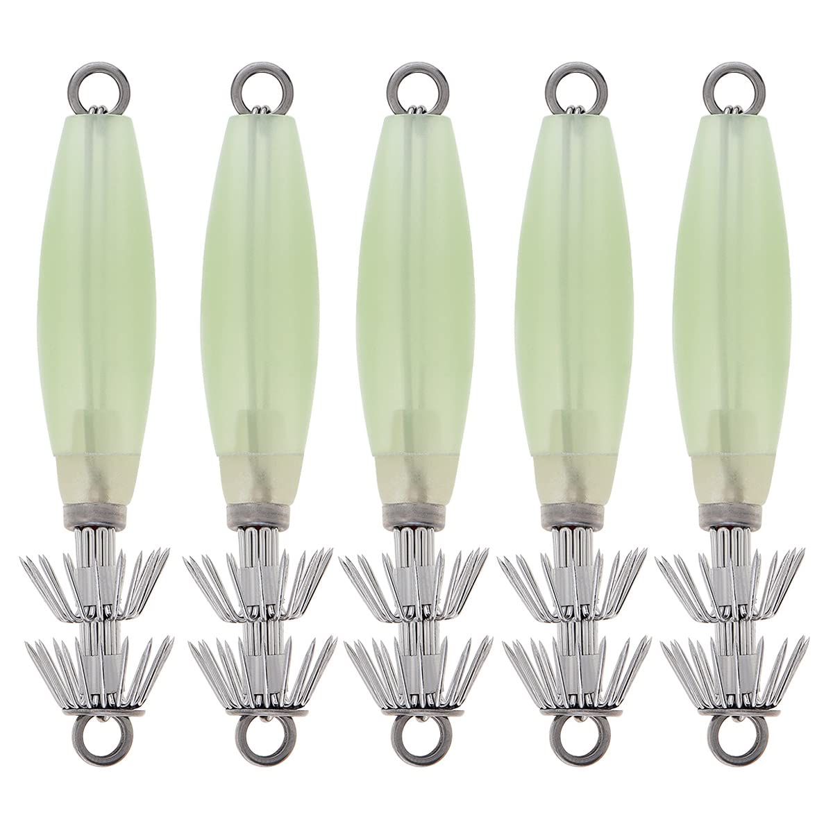 ConSkyee Luminous Squid Jig Hooks, Fluorescent Cuttlefish Octopus Lures Bait for Saltwater Night Fishing, Glow in Dark Hard Fishing Baits Set (Pack of 5)