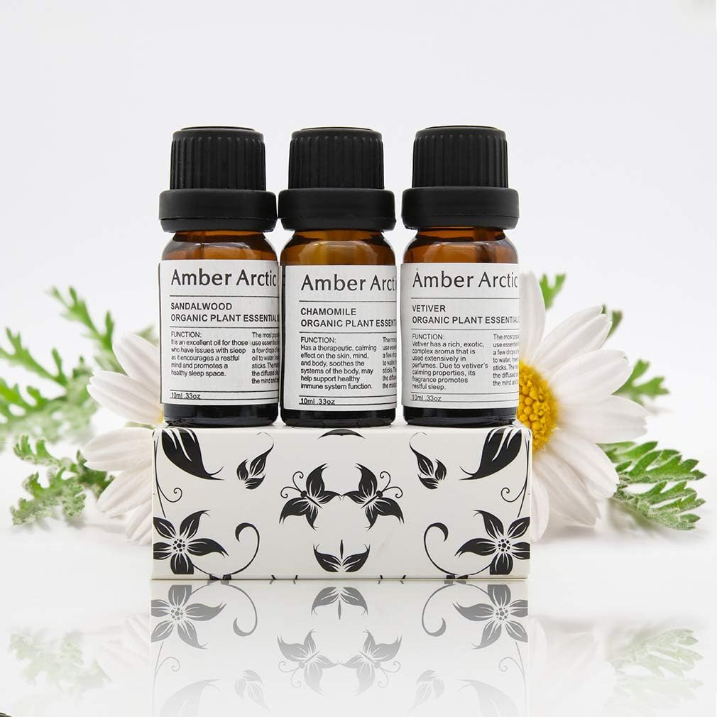 3-Pack Sandalwood Chamomile Vetiver Essential Oil for Diffuser, 100% Pure Fresh Organic Plant Therapy Sandalwood Chamomile Vetiver Oil 10MLx3