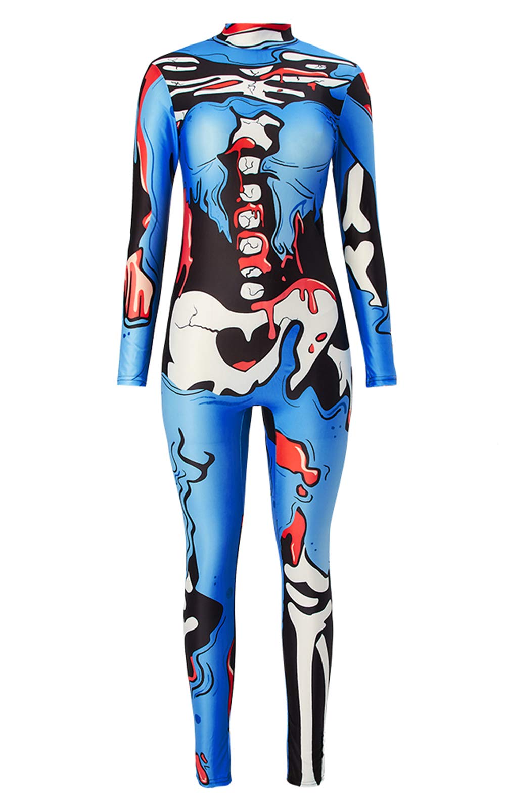 Halloween Overall Drucken 3D Hot Print Sexy Ganzkörper Body Xray Royalblue Body Skull Knochen Red Blooed Lustige Cosplay Vampire Skeleton Catsuit Scary entbeinte Trikot Jumpsuit Kostüm