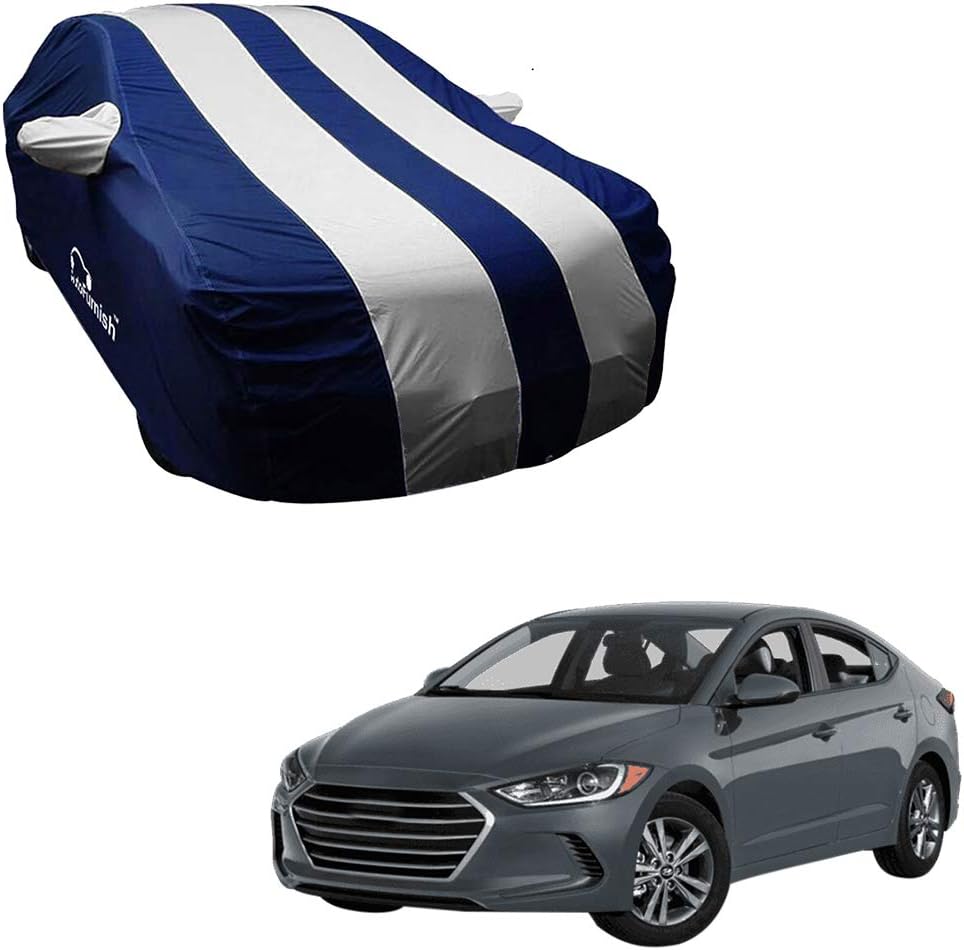 AutoFurnish ARC Silver Car Cover - Hyundai Elantra | Water Resistant | Stripe Design | Triple-Stitched | Dust and Heat Protection | 190T Taffeta | Elastic Bottom| Heavy Buckle | Mirror Pockets | Stylish Car Accessories (Silver)