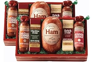 2 Holiday Gift Boxes - The Swiss Colony High 5 Food Bundle - Assorted Summer Sausages and Cheeses, Includes 2 Gift Boxes