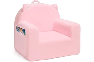 MONKISS Comfy Toddler Chair, Cute Toddler Foam Couch, High Back Kids Reading Armchairs, Birthday Gifts for Boys and Girls, 1-6 Years Old, SF07, Pink Cat