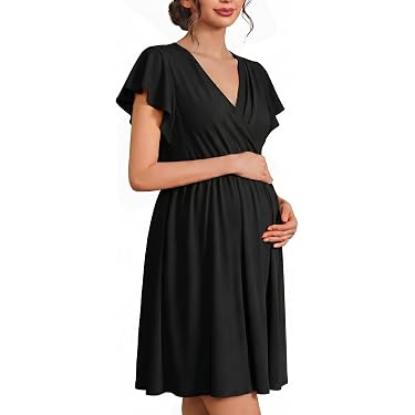 night dress for pregnant ladies Shop Lilac Soft Cotton Nursing Maternity Short Nightdress Hosiery Cotton / XL