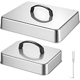 2pcs Rectangular Basting Cover, Stainless Steel Cheese Melting Dome Basting Steaming Cover, Heavy Duty Griddle Grill Accessories, Large 13In &amp; Small 8.8In, with Handle &amp; Screwdriver, Dishwasher Safe