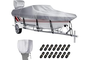 Vinpatio 14-16 ft V-Hull Boat Cover with Motor Cover, Waterproof Heavy-Duty Silver-Coated Oxford Fabric Marine Grade Trailerable Bass Boat Cover for Fishing Boat, Beam Width up to 90"
