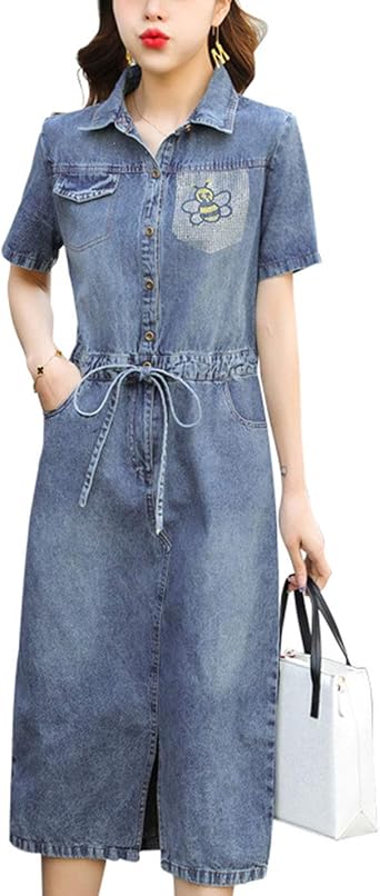 women's short sleeve denim dress