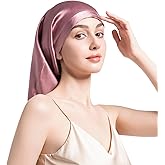 FATEGEART 19 Momme 100% Mulberry Silk Cap for Sleeping Women,Adjustable Long Silk Bonnet for Curly Hair Elastic Night Cap