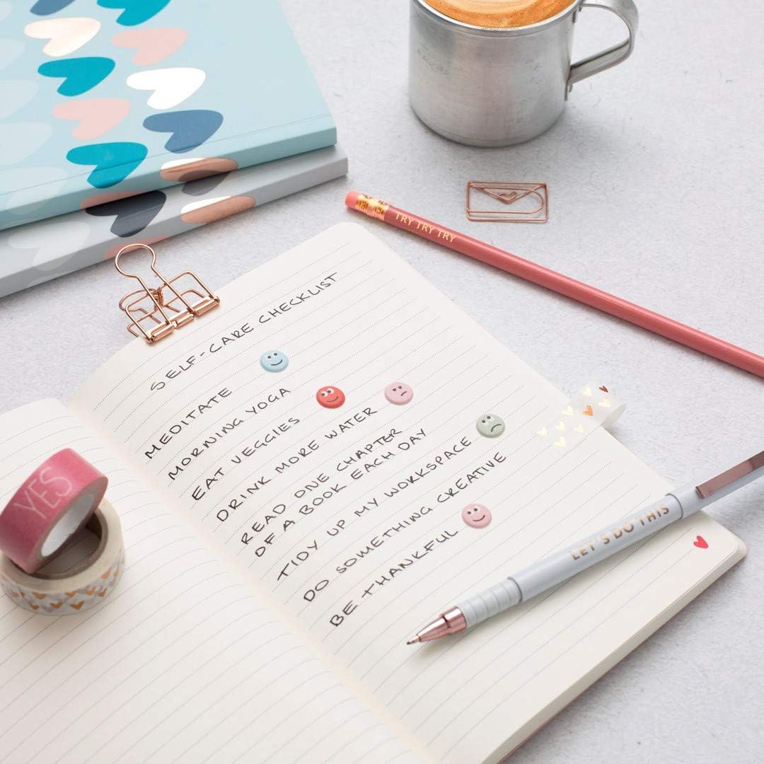Matilda Moo Notebook - A5 Lined - Hearts - Blue & Rose Gold, Blue Hearts - Image 3