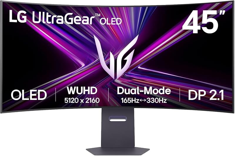 Ultragear™ 45GX950A-B.AEU (45 Zoll) 21:9 Curved 800R 5K2K OLED Gaming-Monitor, 165Hz/330Hz, AMD FreeSync™ Premium Pro, DisplayHDR™ True Black 400, 2X HDMI 2.1, Schwarz
