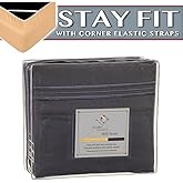 Clara Clark 2000 Series Bed Sheet Sets - Stay fit on mattress with elastic straps at corners - Queen, Charcoal Stone Gray