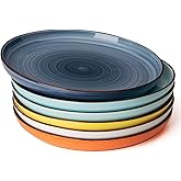 Sweese Porcelain Dinner Plates 10 Inch, Set of 6, Multi-Colored Round Plates for Lunch, Dinner, Parties, Microwave Dishwasher Safe