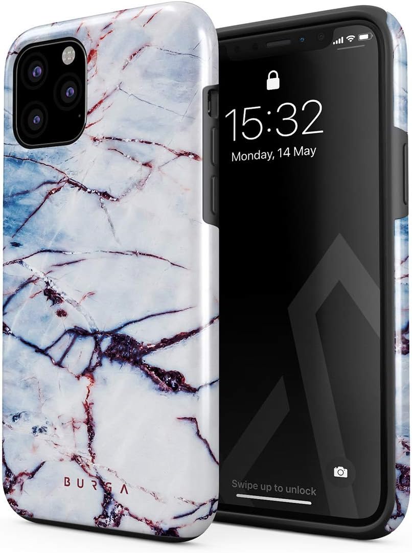 BURGA Phone Case Compatible with iPhone 11 PRO - Angel Wings Blue Cracked Marble Cute Case for Girls Heavy Duty Shockproof Dual Layer Hard Shell + Silicone Protective Cover