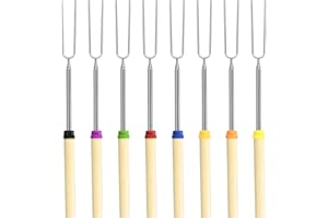 DKOVN 8 Pack Marshmallow Roasting Sticks Set, Extendable 32in Long Metal Barbecue Skewers with Wooden Handle, for Marshmallow, Hot Dogs, Camping, BBQ, Grill