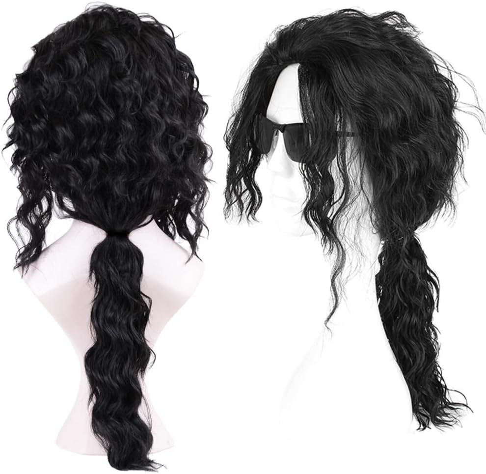 Menoqi Mens Black Curly Wig Heat Resistant Hair Wigs Natural Looking Wigs for Party/Daily Use