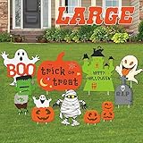 Halloween Decorations Outdoor | 10 Pack Track-or-Treat Corrugate Yard Stake Signs | Large Friendly Halloween Yard/Lawn Decorations