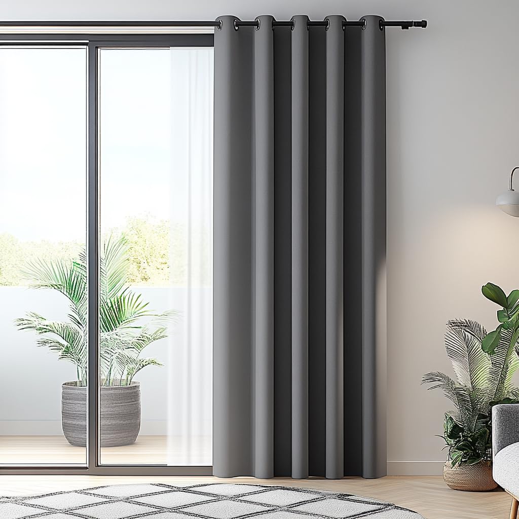 PANOVOUS Extra Wide Blackout Curtain for Bedrooms – 100W X 96L Inch Portable Eyelet Partition Screen, Ideal for Privacy and Sliding Glass Doors, Enhancing Home Comfort and Style, 1 Panel GREY