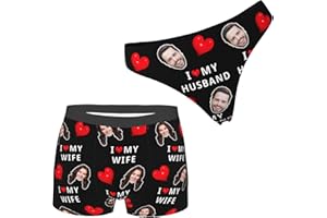 Custom Face Photo Matching Underwear for Couples, I Love My Husband Panties Thongs, I Love My Wife Boxer Briefs, Couple Gift