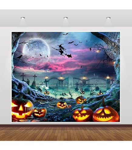 12x10ft Halloween Cemetery Photo Backdrop - Pumpkin Graveyard Scary Background For Parties