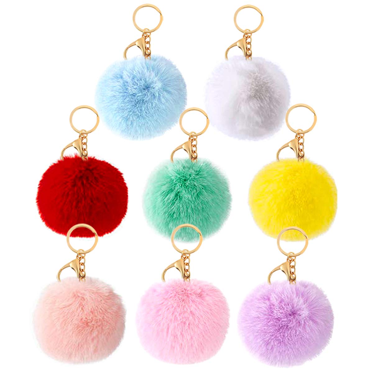 8 Pieces Pom Poms Keychains Faux Rabbit Fur Pompoms Keyring Plush Ball