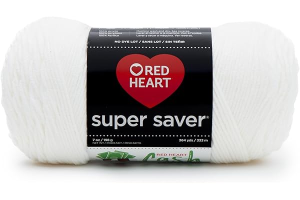 Red Heart Super Saver Yarn for Crocheting & Knitting, White, Single | #4 Medium Worsted Weight Acrylic Soft Yarn for Blankets, Beanies, Amigurumi, and Beginner Projects, 364 yards, 198g/7oz
