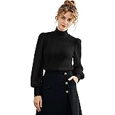 QiuDumo Women Victorian Lace Tops Floral Flocked Mock Neck Semi Sheer Eyelet Puff Sleeve Elegant Shirt