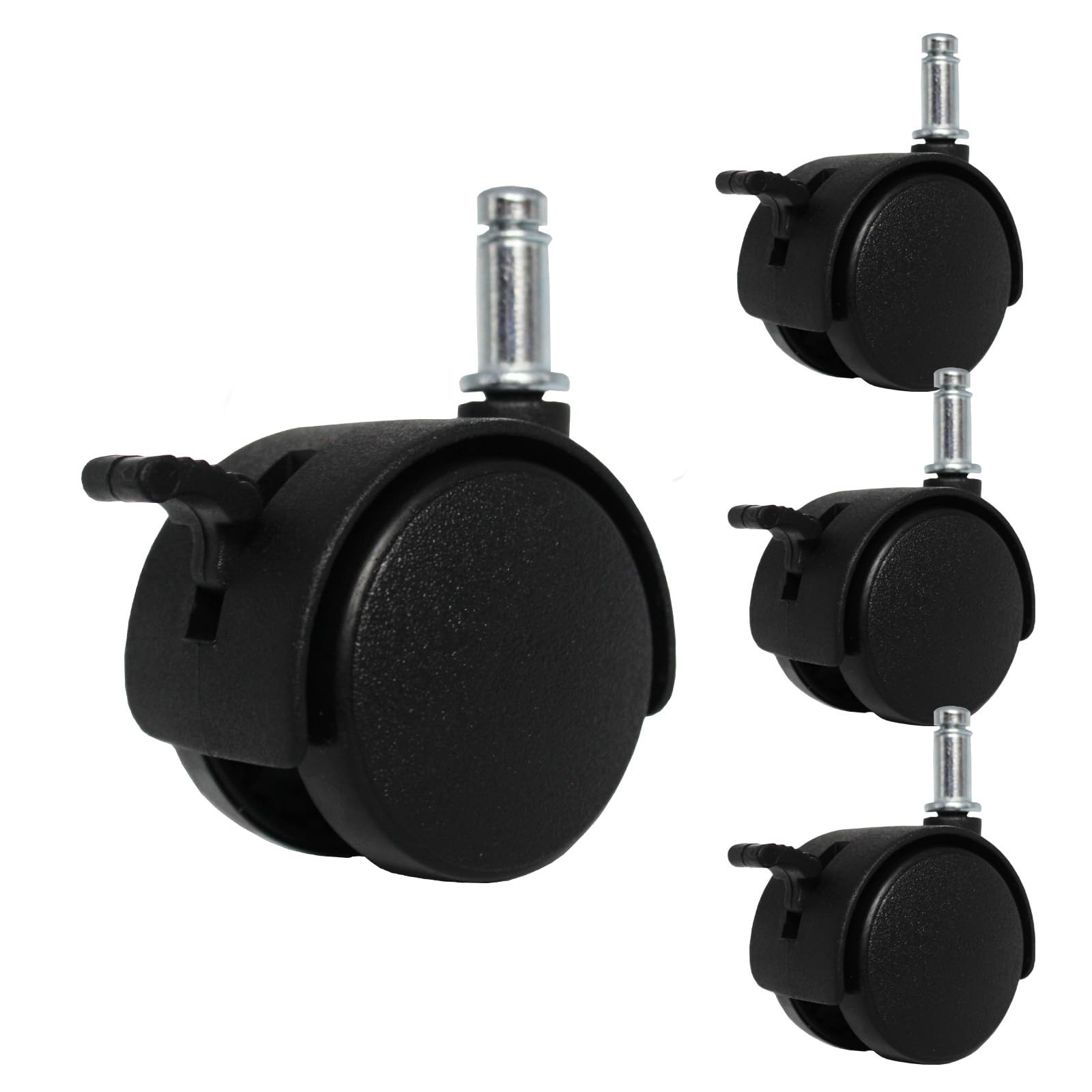 Photo 1 of ***MISSING PARTS*** ***MISSING 1 WHEEL*** Letrushare 4pcs 1.5 Inch Swivel Caster Wheels Circlip Stem M8x20mm Lockable Brake 360 Degree Rotatable Rollers Small Black Nylon Castor Replacement for Furniture Table Desk Chair Stool Shelf Cabinet