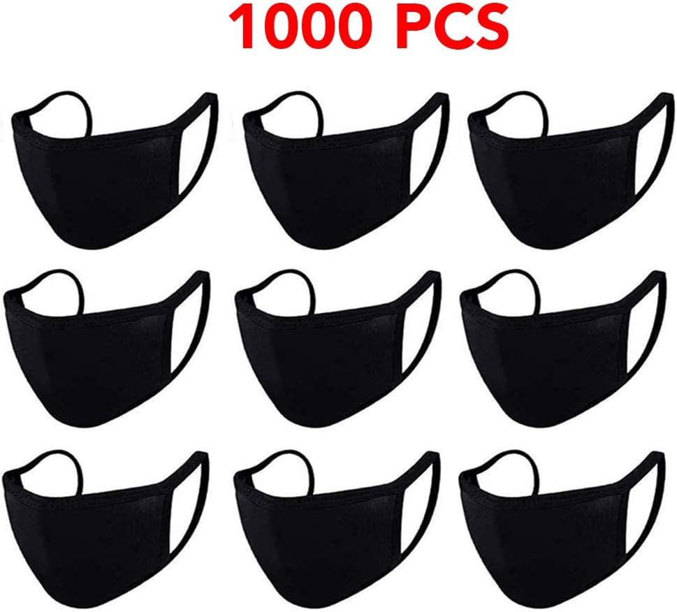 1000 Pieces in 1 Package, Unisex Reusable Dust_Masks Washable Face_Mask Fashion Cover Anti-dust Mouth Face Protect Cover Bandana Balaclavas (Pack 10) (Black)