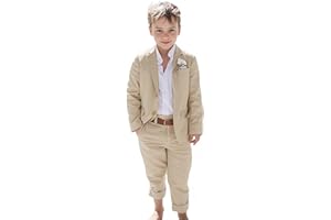 Tesscy Boys Linen Suits Beach Wedding Suit Summer Slim Fit 2 Piece Kids Lightweight Linen Suit Jacket Pant Set