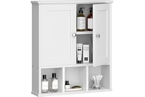 Shintenchi Bathroom Wall Cabinet with Door, Storage Organizer Over The Toilet Medicine, Space Saving with Adjustable & Open Shelf, Solid White